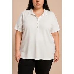 Plus size tunika z gumbi, bela