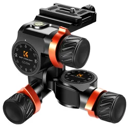 K&F Concept 3-Way Geared Tripod Head CNC Process Aluminum Alloy, High-Precision Fluid Head Load