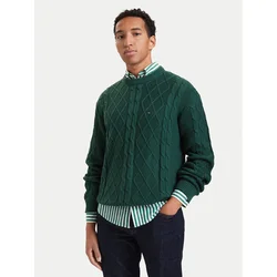 Tommy Jeans Pulover Flag DM0DM23405 Temno zelena Regular Fit