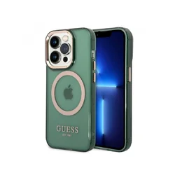 GUESS Gold Outline Translucent Maska za iPhone 14 Pro Max, MagSafe, Zelena