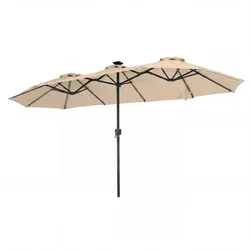 Northix 13 Ft Double-Sided Patio Umbrella, Solar LED Lights, Beige
