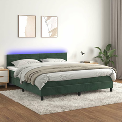 Krevet box spring s madracem LED tamnozeleni 180x200 cm baršun