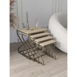 Hanah Home Ela set od 4 umetnuta stočića, antik ram, MDF ploče u dekoru travertina