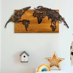 Wallity Zidna dekoracija World Map-1, 83cmx38cmx3cm, Hrast