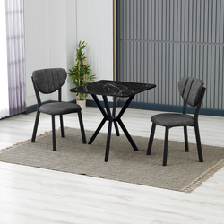 HANAH HOME Set Trpezarijski sto i 2 stolice Elma Anthracite Black