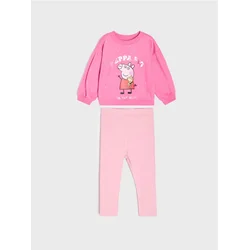 Sinsay - Pamučni komplet: duks crewneck i helanke Peppa Pig - ruža