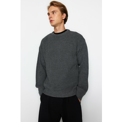 Trendyol Anthracite Oversize Fit Wide Fit Crew Neck Basic Knitwear Sweater