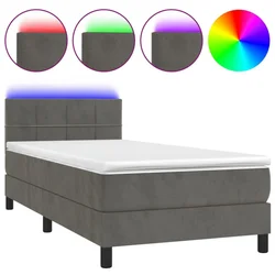 Vidaxl Box spring postelja z vzmetnico LED temno siva 90x200 cm žamet