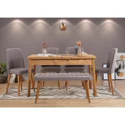 Hanah Home Set trpezarijski sto, 4 trpezarijske stolice i klupa Santiago Atlantic Bež-Sivi