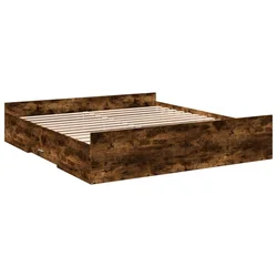 Vidaxl Posteljni okvir s predali dimljen hrast 200x200 cm inž. les