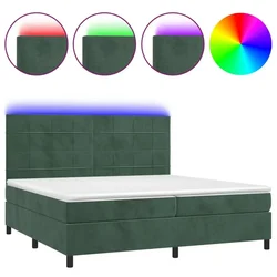 Vidaxl Box spring postelja z vzmetnico LED tem. zelena 200x200cm žamet