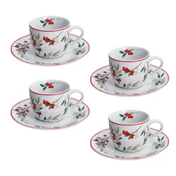 Tognana Set od 4 šolje za čaj Poema Hollyberry, Sa tacnama, 18 cl, Šareni