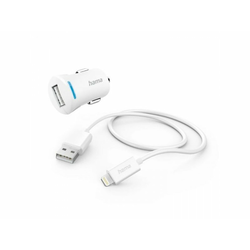 HAMA Auto punjač Za IPhone, MFI, Beli, 12W, 5V/2,4A, 1m
