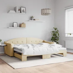 shumee Izvlečna dnevna postelja krem 90x200 cm blago