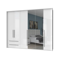 JELA Plakar sa dva ogledala P62A-2OG/PN - kolekcija Piano - Kristalno bela/Kristalno Bela HG Lak - 277x226x60 cm