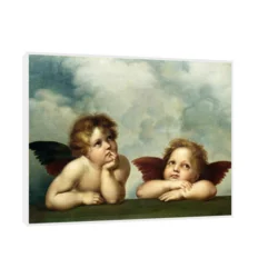 Canvas Slika na platnu Andjeli-Raffaello Santi, 40x30 cm, Sa ramom, Bela