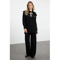 Trendyol Black Ecru Piping Collar Detailed Knitwear Bottom-Top Set