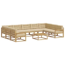 Set vanjskih sofa s jastukom 10 pcs Bijela i bež