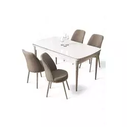 HANAH HOME Rasklopivi trpezarijski sto i stolice (5 delova) Nira White Chrome Cappuccino