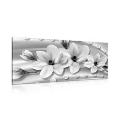 Slika luksuzna magnolija z biseri v črnobeli izvedbi - 200x100
