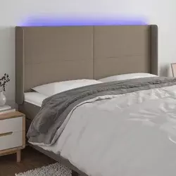 LED uzglavlje smeđesivo 203 x 16 x 118/128 cm od tkanine
