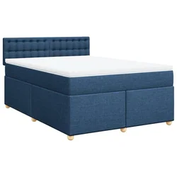 Vidaxl Box spring postelja z vzmetnico modra 140x200 cm blago