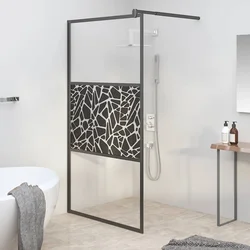 Pregrada za tuš 115 x 195 cm staklo ESG s uzorkom kamena crna