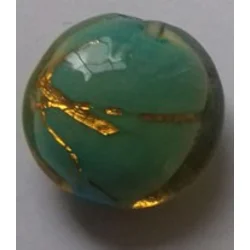 Disk 20 mm tirkiz sa zlatnom sarom- Lampwork perle