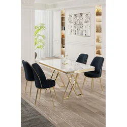 Hanah Home Set Trpezarijski sto i 4 stolice, Teget-beli