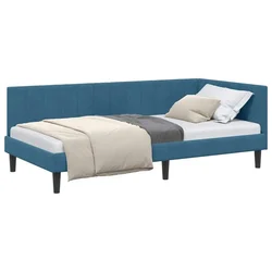 Vidaxl Kotna postelja z vzglavjem Modra 90 cm x 190 cm Žamet