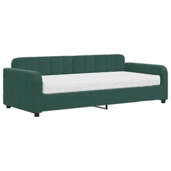 Vidaxl Dnevna postelja z vzmetnico temno zelena 90x200 cm žamet
