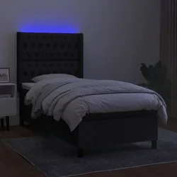 Vidaxl Box spring postelja z vzmetnico LED črna 90x200 cm blago