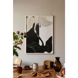 WallXpert uramljena slika 115202, The Swan Hilme af Klint, beli i crni labud na crno-beloj pozadini, 50 x 70 cm, beli ram