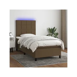 Den Box spring postelja z vzmetnico LED temno rjava 80x200 cm blago