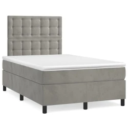 Krevet box spring s madracem LED svjetlosivi 120x190 cm tkanina