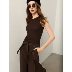 Sinsay - Wide leg pantalone sa mešavinom viskoze - tamno braon