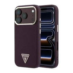 Maska Guess Grained Triangle Logo MagSafe za iPhone 17 Pro/ 18 Pro burgundy