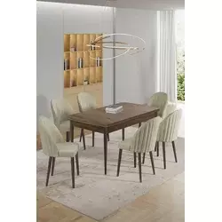 HANAH HOME Rasklopivi trpezarijski sto i stolice (7 delova) Enya Baroque Cream