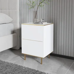Hanah Home Noćni ormarić Imaj 40x60x35cm Beli mermer-Zlatni