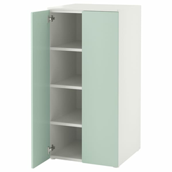 SMASTAD / PLATSA Garderober, bela svetlozelena/s 3 police, 60x57x123 cm