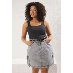 Trendyol Curve Anthracite Square Collar Rib Large Size Knitted Undershirt