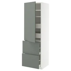 METOD / MAXIMERA Vis.el. s polic/4fiok/vrat/2front, bela/Nickebo mat sivozelena, 60x60x200 cm