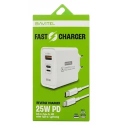 Bavitel punjač 25W Usb A+ Type C + Lightning port + kabl Type C/Lightning bela ( 92017 )