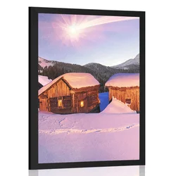 Plakat zasnežena gorska vas - 30x45 silver