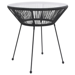Vrtni blagovaonski stol crni O 70 x 74 cm od ratana i stakla