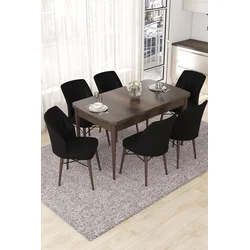 Hanah Home Set Trpezarijski sto i 6 stolica Nef, Crno-braon