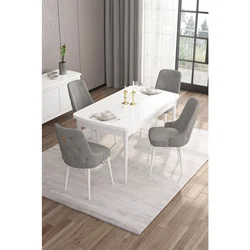 Hanah Home trpezarijski set Are, sto na razvlačenje i 4 stolice, bela ploča, siva tkanina Babyface