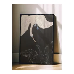 WallXpert uramljena slika 115199, The Swan Hilme af Klint, beli i crni labud na crno-beloj pozadini, 30 x 40 cm, crni ram