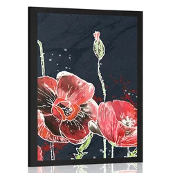 Plakat rdeč mak na črnem ozadju - 40x60 white