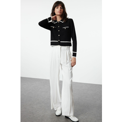 Trendyol Black Color Blocked Polo Neck Knitwear Cardigan